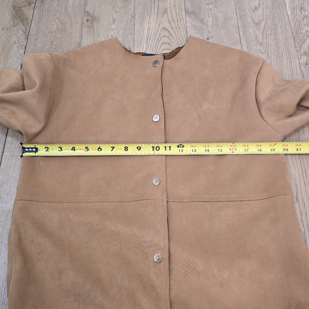 Zara Faux Suede Tan and Cream Fur Trimmed Jacket Oversized Small - Picture 11 of 13